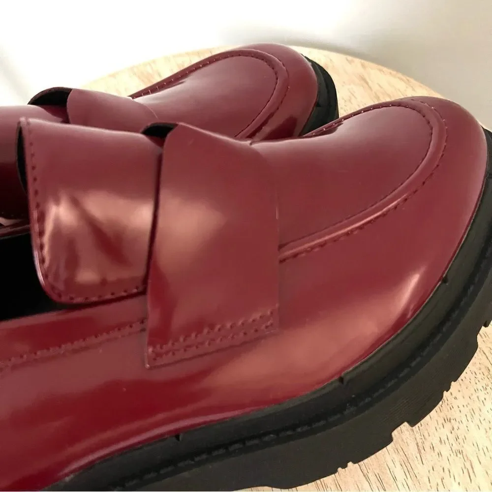 Blondo Waterproof Lug Sole Patent Leather‎ Burgundy LoaFERS NWOB - Picture 9 of 9